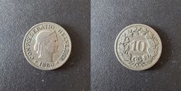 Schweiz 10 Rappen 1880 stark gebraucht - seltener Jahrgang