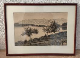 Landschaftslithografie H.Audemars 1932 Lithographie paysage