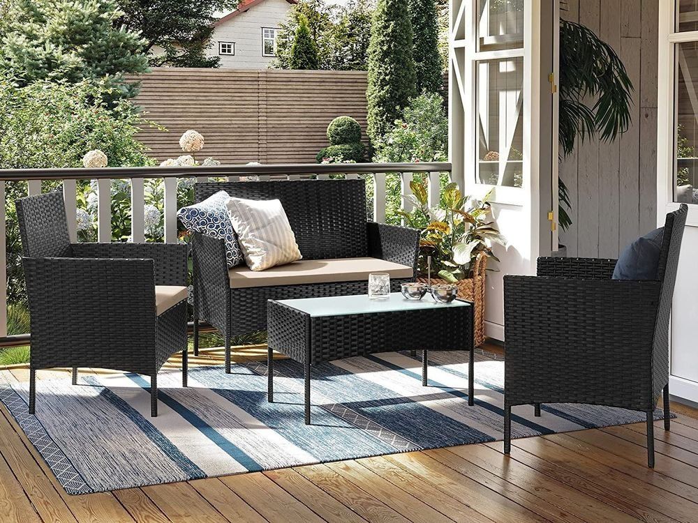 Tischset: Balkonmöbel Gartenmöbel Set Polyrattan Lounge Schwarz JONAS – Neu und originalverpackt aus Lachen SZ von MAMORU-MOEBEL 2