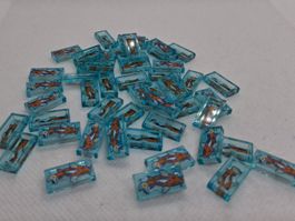 Lego 50 Stk. Flat Tile 1x2 trans. light blue mit Koi Fisch