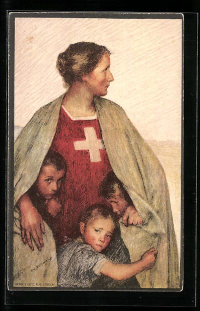 Cartoline postali: Schweizer Bundesfeier 1917, Frau schütz – Usato da Berlin venduto da bartko-reher