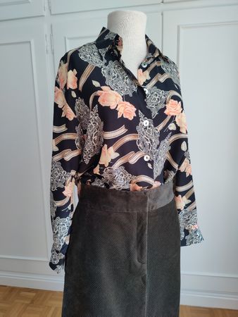 Vintage Pure Silk Patterned Shirt Button-Up Blouse