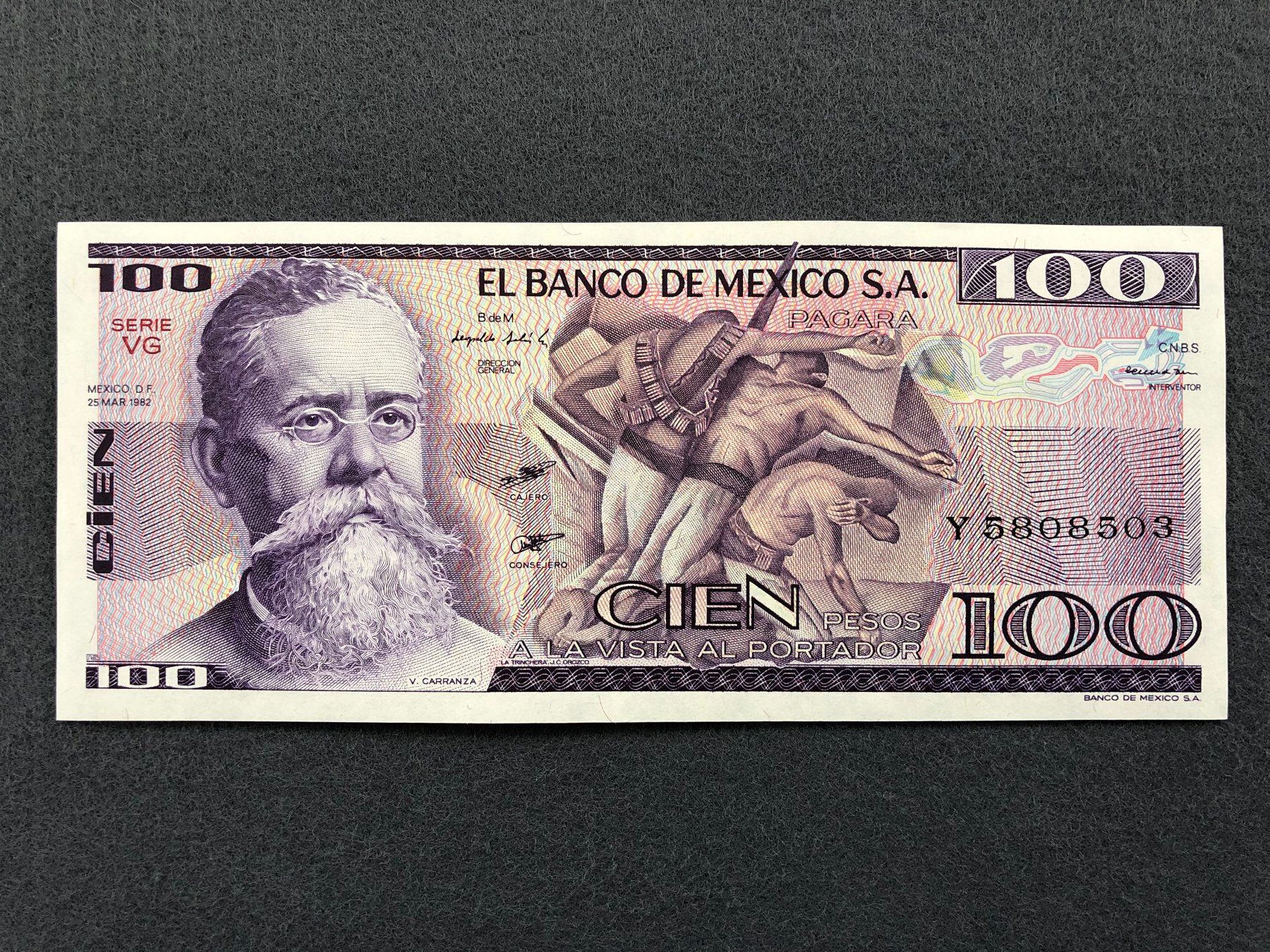 Banconote: Mexico 1982 - 100 Pesos UNC – Nuovo e nell'imballaggio originale da Pfäffikon SZ venduto da Sieben77 1