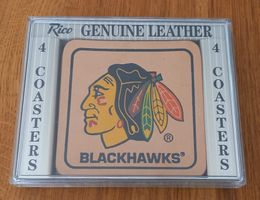 4 *RICO GENUINE LEATHER - UNTERSETZER: BLACKHAWS* 9.5CM-DM