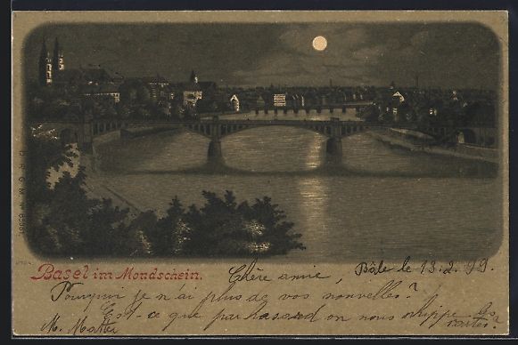 Ansichtskarten: Mondschein-Lithographie Basel, Teilansic – Gebraucht aus Berlin von bartko-reher