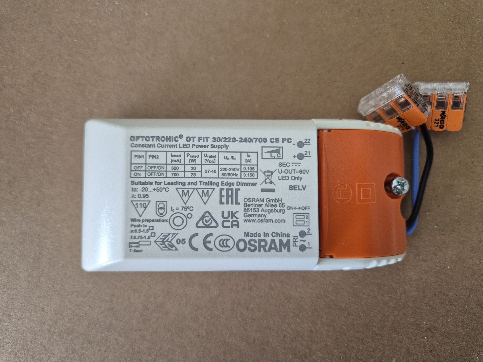 Osram Componenti elettronici: Osram OT FIT LED Treiber 30W/700mA oder 500mA, cc, dimmbar – Nuovo (secondo la descrizione) da Eschenbach LU venduto da Re_mo