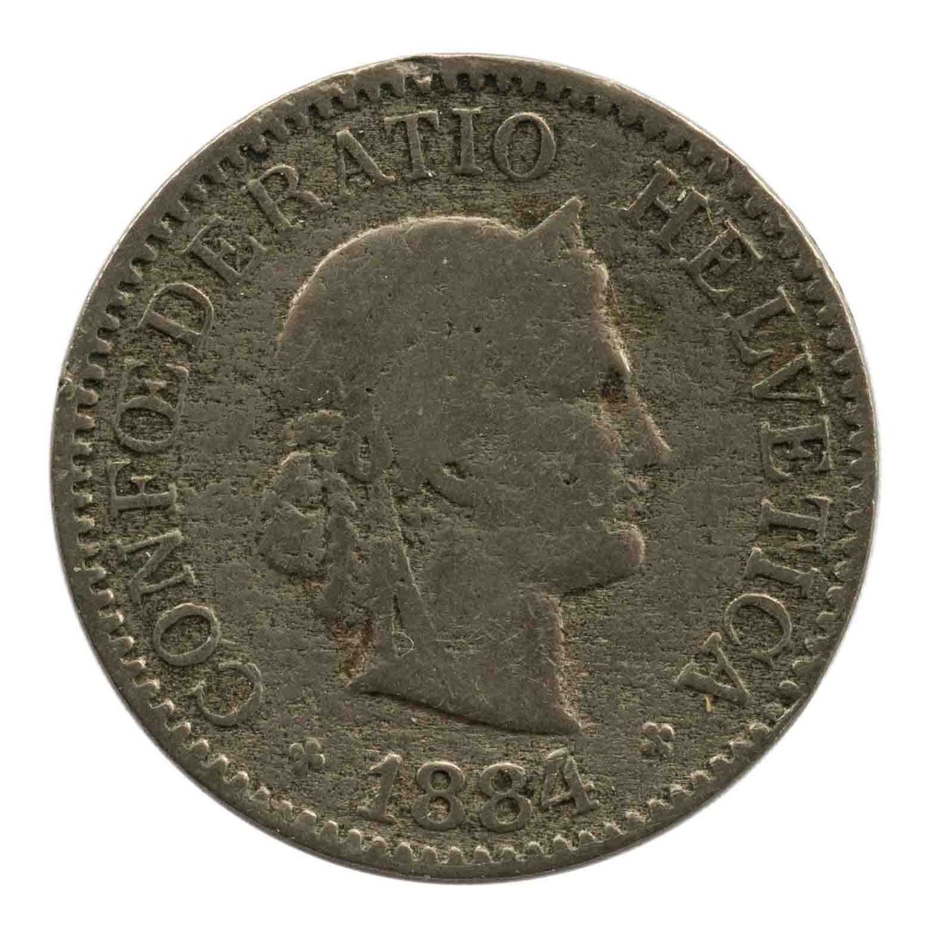 Alle Münzen: Schweiz / Suisse - 10 Rappen - 1884 – Gebraucht aus Rotkreuz von Swiss-Coins