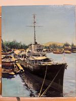Vintage Naval Ship Oil Painting - Signed Art, Maritime