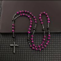 Véritable Chapelet (Rosaire), croix en obsidienne, NEUF