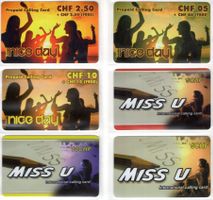 nice day / MISS U - 6 seltene Prepaid Telefonkarten SCHWEIZ