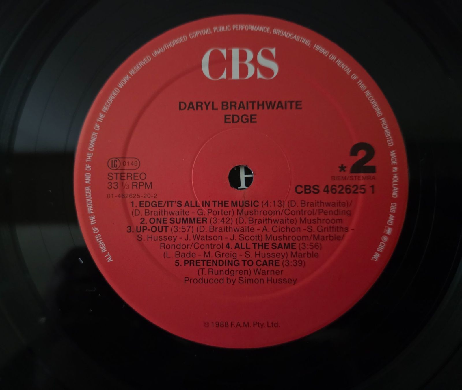 Dischi in vinile: Daryl Braithwaite LP – Edge – Usato da Root venduto da atelier22 2