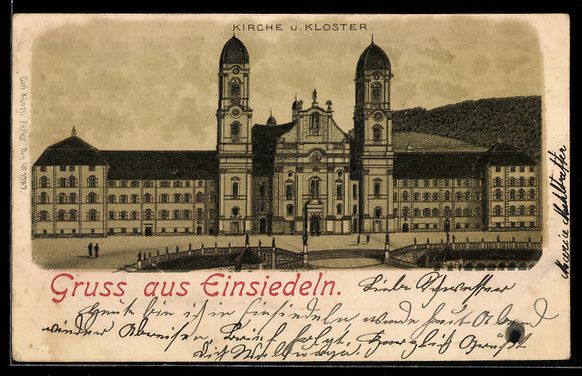 Cartoline postali: Litho Einsiedeln, Kirche und Kloster – Usato da Berlin venduto da bartko-reher