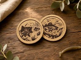 Kork Untersetzer Set mit Fischmotiv Raubfisch Angeln 2er Set