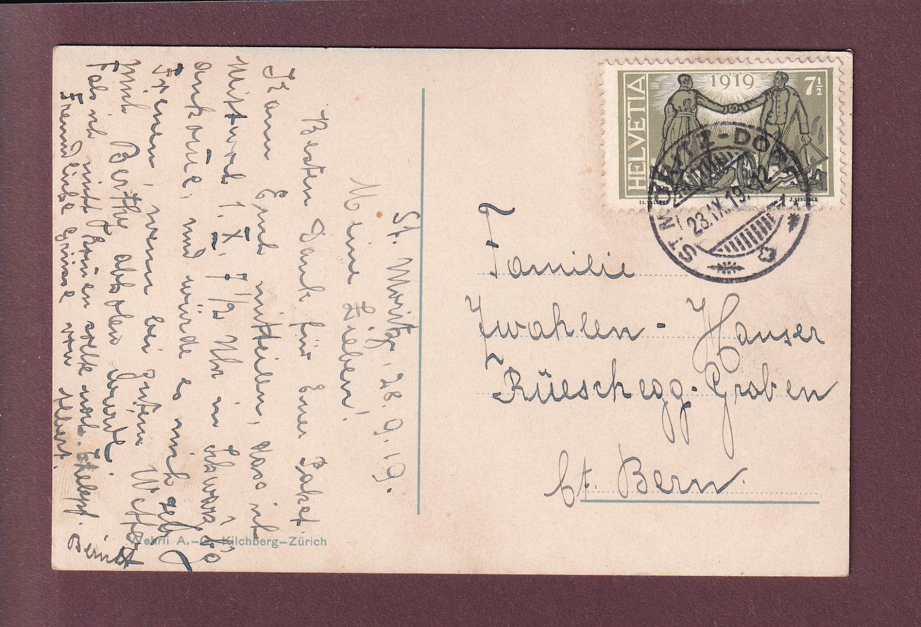 Cartoline postali: ST. MORITZ-BAD - Innfall - 1919 – Usato da Pully venduto da nicecards 1