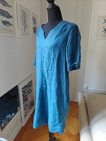 Mat de Mizaine Ocean Atlantique petrol linen shift dress 38
