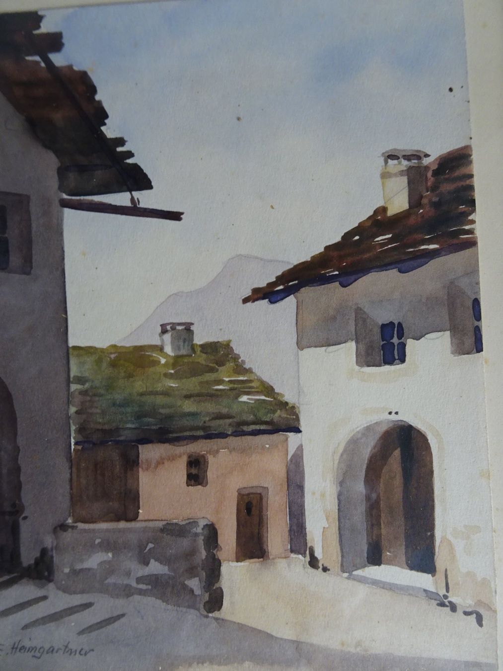 Gemälde: E.Heimgartner Dorfszene Schuls Graubünden Aquarell – Gebraucht aus Siebnen von niki61 1