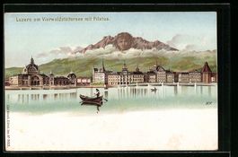 Litho Luzern, Ort mit Pilatus, Berg mit 