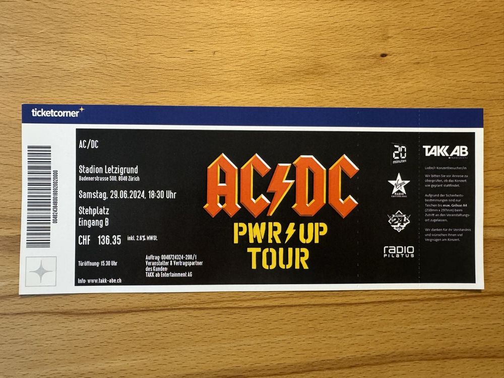 1 x AC/DC Ticket für Zürich am 29. Juni 2024 (Neu und originalverpackt ...