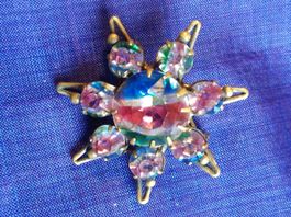 Antike Irisglas/Rheinkiesel Brosche ca 1900