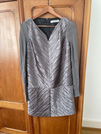 D. EXTERIOR Kleid, Made in Italy, silber, A-linie, Seide