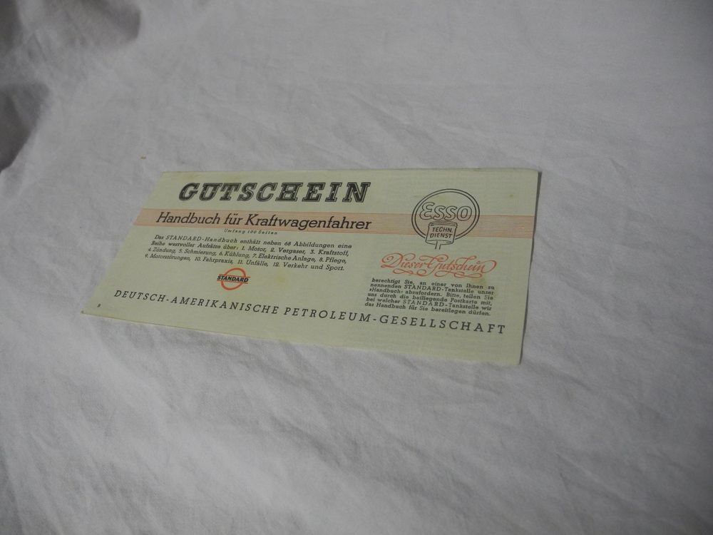 ALTER ESSO GUTSCHEIN VON STANDARD TANKSTELLE FÜR HANDBUCH Kaufen auf