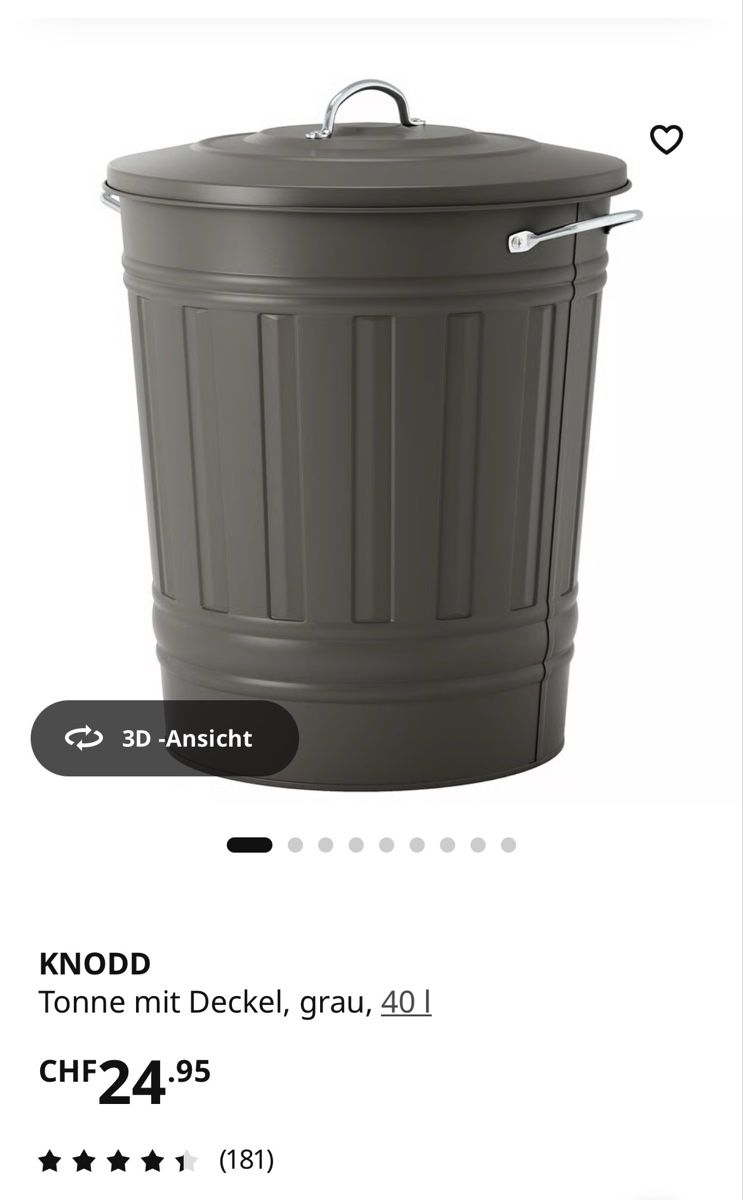 Sonstiges für Haushalt & Wohnen: IKEA KNODD Tonne mit Deckel 40L grau Metall – Gebraucht aus Heitenried von Steffundsasch 5