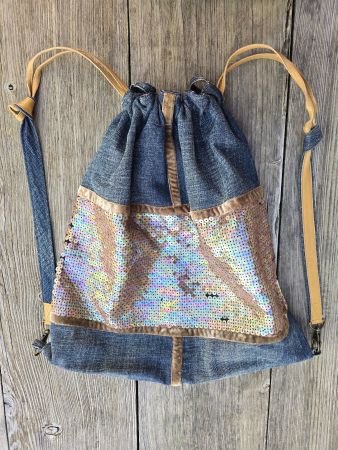 Stoff: Rucksack Jeans/Pailletten-vintage
