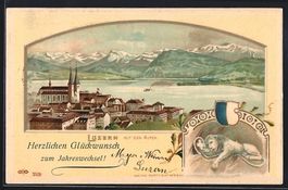 Litho Luzern, Teilansicht mit den Alpen,