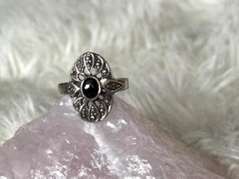 Vintage Silberring 925 mit schwarzem Stein