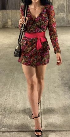 PINKO vestito fiori rosa + cintura rosa