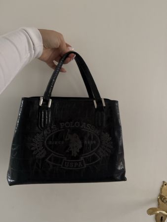 U.S. Polo Assn. Handtasche schwarz Krokodillederoptik