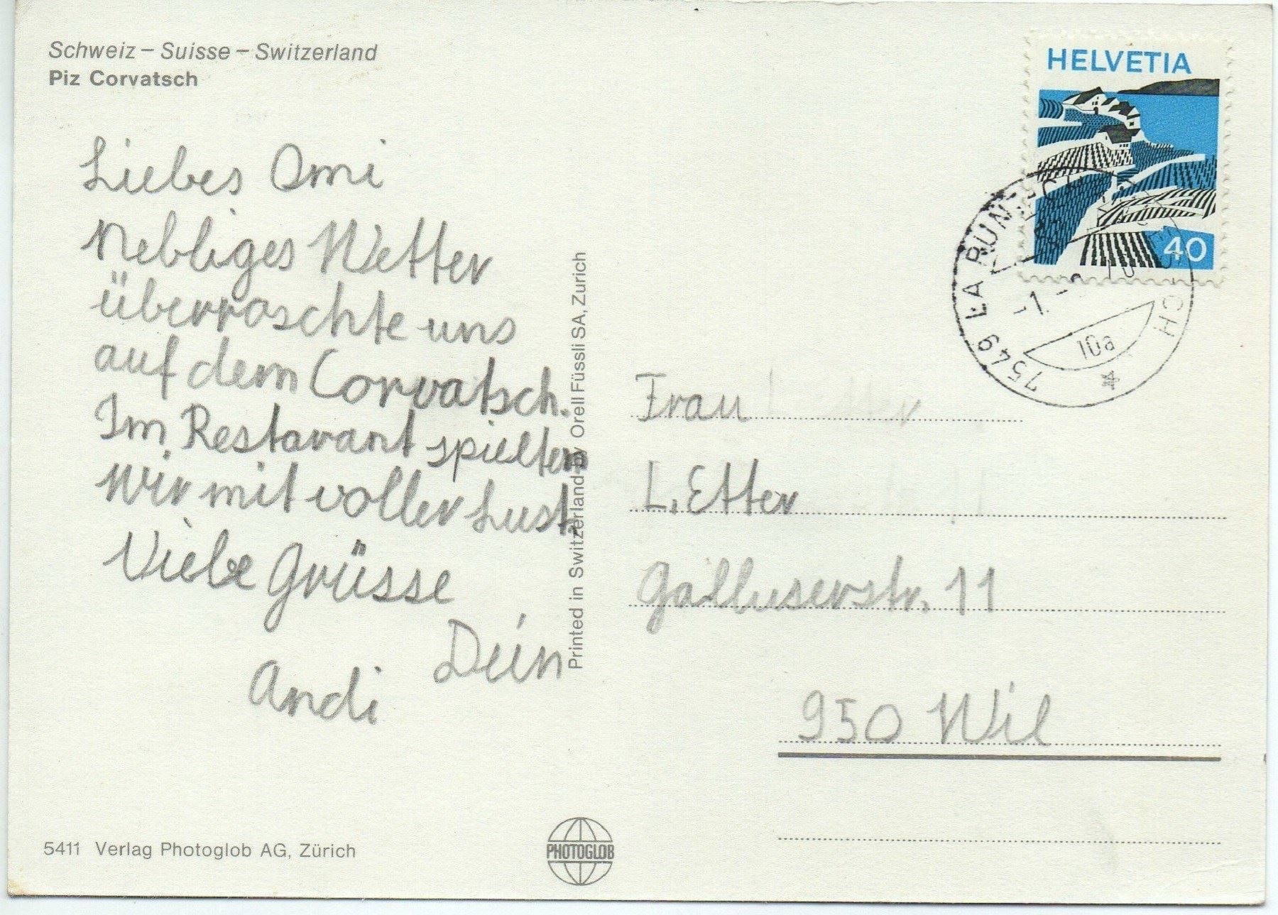 Cartoline postali: PIZ CORVATSCH Gletscher-Flugzeug – Usato da Jona venduto da philajona 1