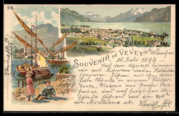 Cartoline postali: Lithographie Vevey, Ortsansichten, 1899 – Usato da Berlin venduto da bartko-reher