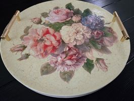 Holztablett, Blumenmuster, Handgemacht, Unikat