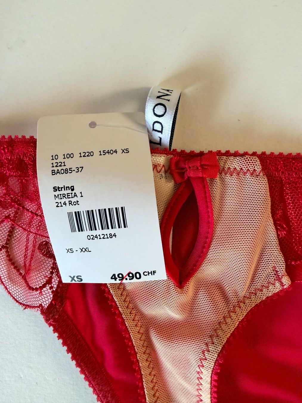 Beldona Sonstige Unterwäsche: BELDONA, String MIREIA,  Grösse XS, Farbe Rot – Neu und originalverpackt aus Rudolfstetten von gst_g7xl 3