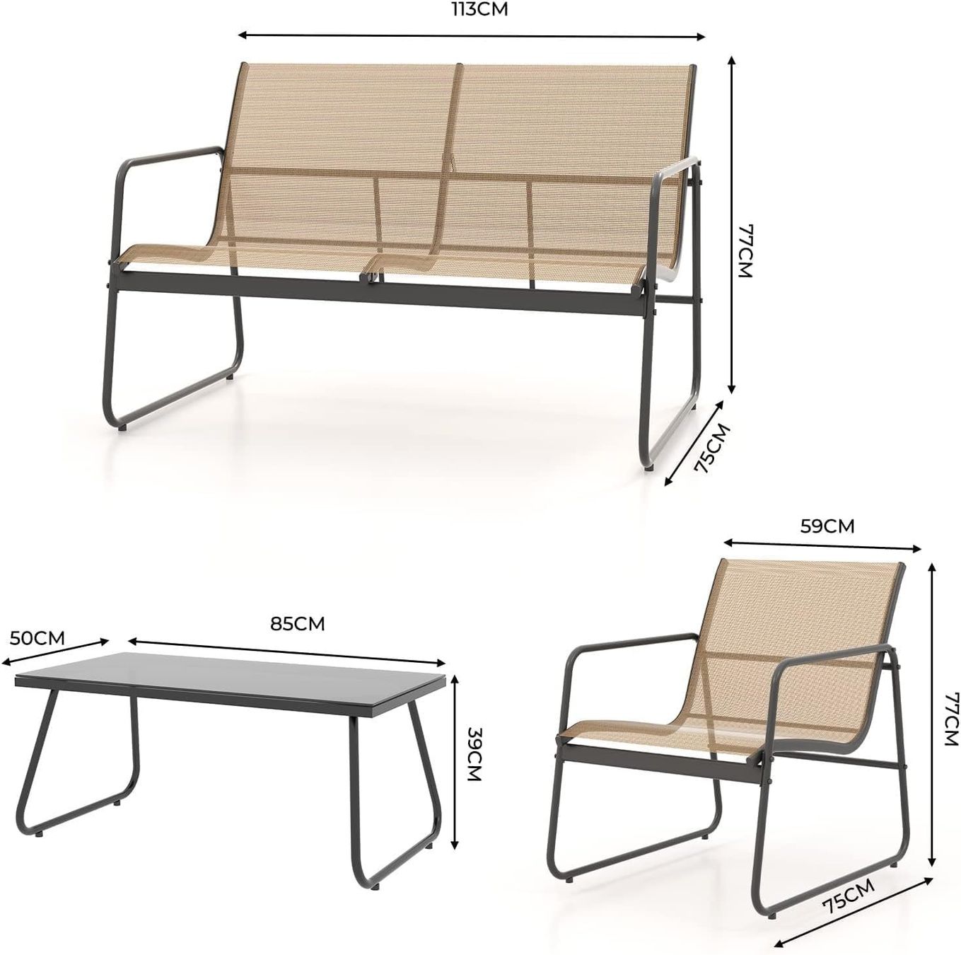 Set di tavolo e panche: Gartenmöbel Set 4-TLG, Textilene Balkonmöbel – Nuovo e nell'imballaggio originale da Gränichen venduto da omniadeals 7