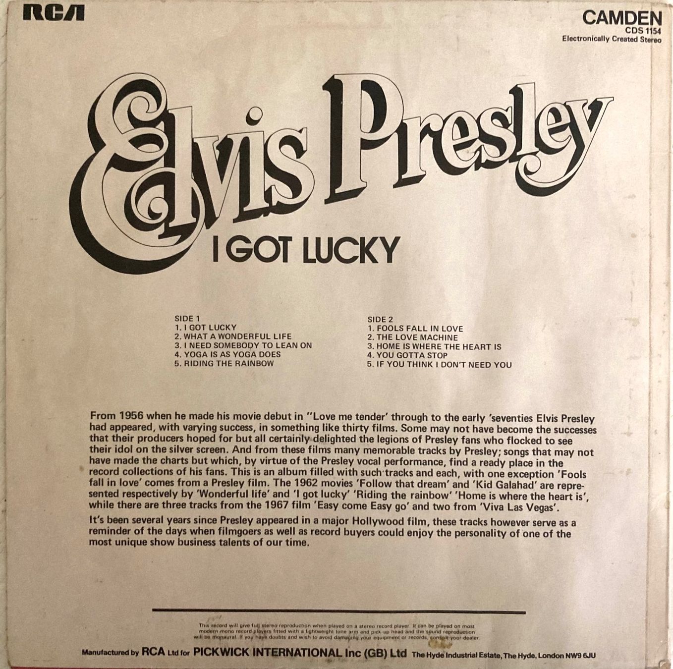 Vinyles: ELVIS PRESLEY - I GOT LUCKY – D'occasion à Poliez-Pittet par Newtown-Records 1