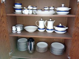 Tafelservice 12 Personen weiss/blau/gold