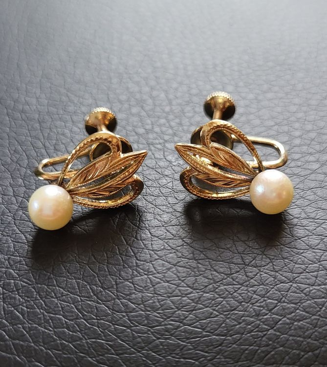 Jobo Damen Creolen 14 Karat Gold Mit Perlen – 585 Gelbgold, Klappmechanik
