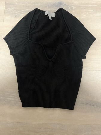 T-Shirt gerippt mit Ausschnitt schwarz XS neu