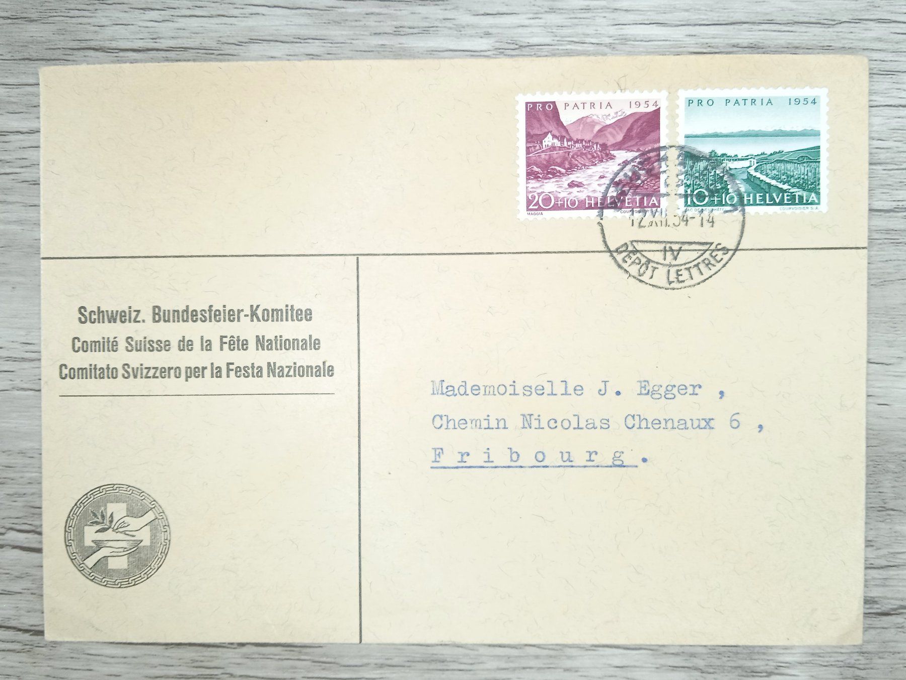 Tutti i francobolli: TR70 Enveloppe + Timbre Suisse 1954 – Usato da Cousset venduto da Patrick_Collections