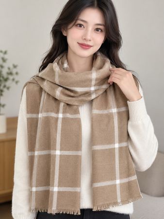 H&M Schal kariert beige weiss Neuwertig!