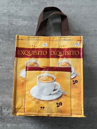 Neue Recycling Tasche - Exquisito Kaffee - gelb - rot Unikat