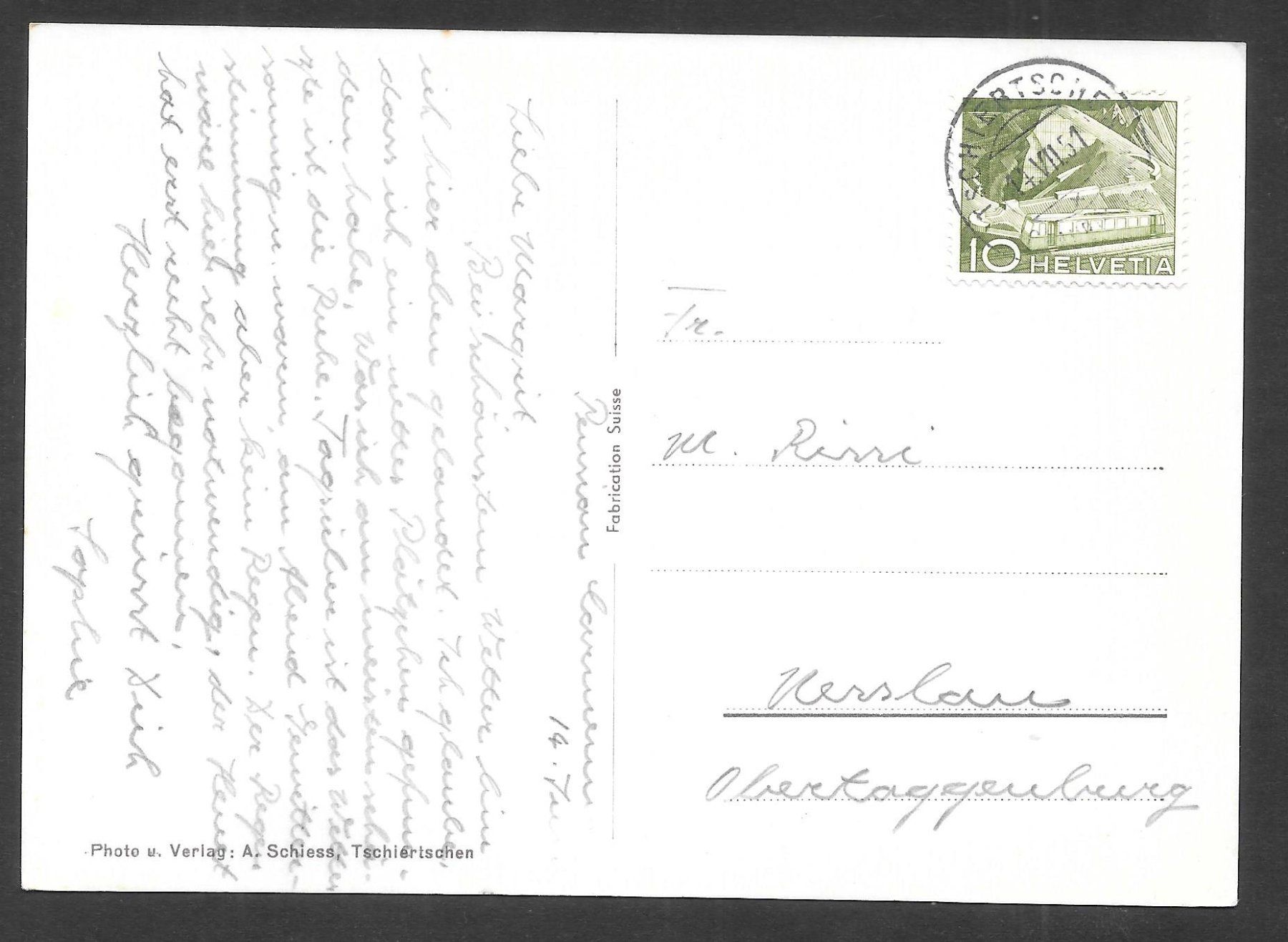 Cartoline postali: Tschiertschen Gesamtansicht – Usato da Olten venduto da clotaldi 1
