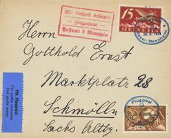 1925: Erstflug Basel-Mannheim mit hoher Frankatur, Best-St.