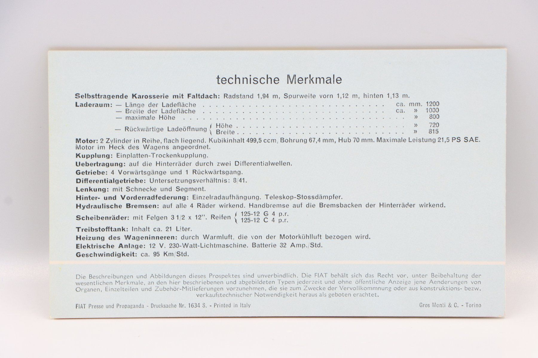 Fiat Dokumente: Fiat 500 Kombi 1963 Prospekt – Gebraucht aus Bühl b.Aarberg von Collectorpassions 1