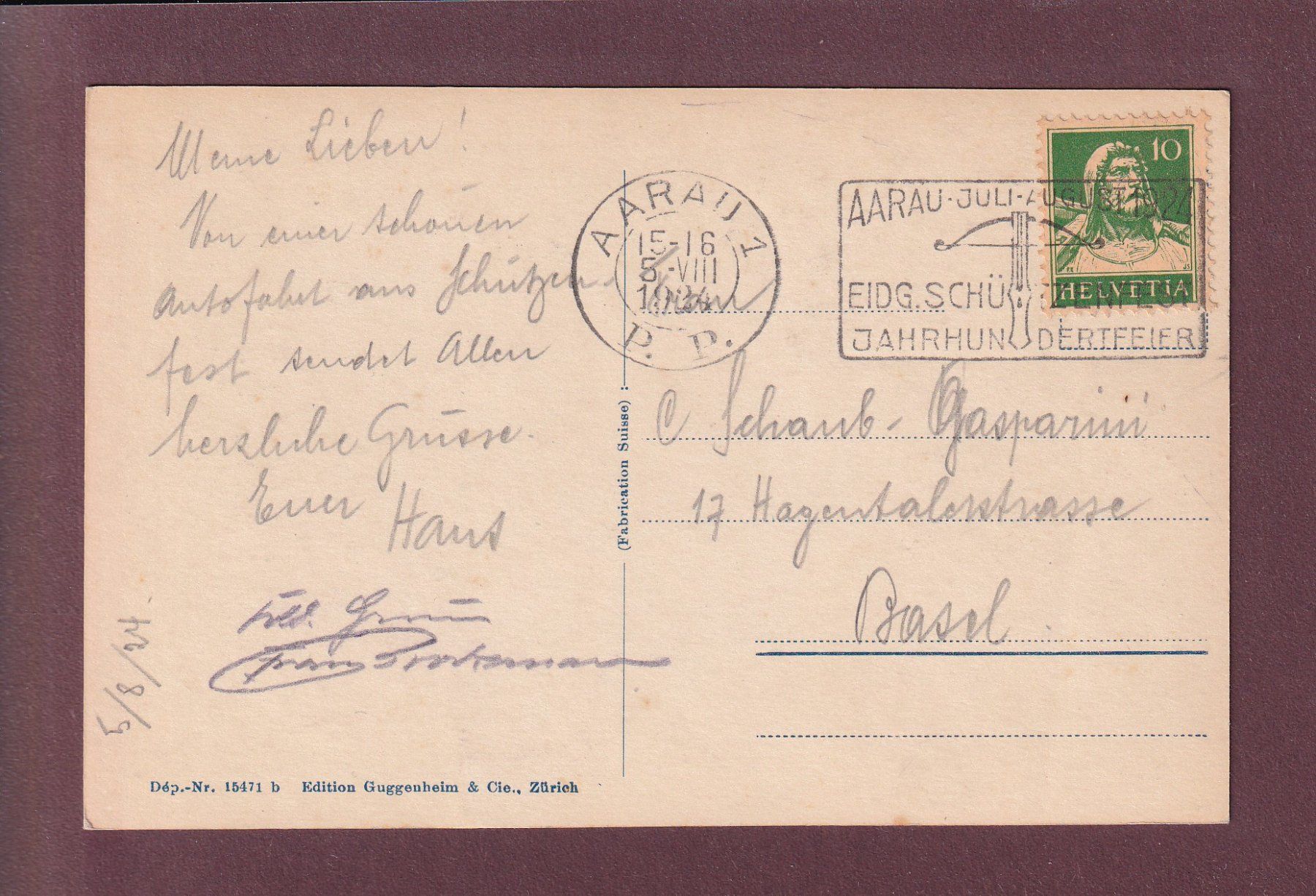 Cartoline postali: AARAU - Teilansicht - 1924 – Usato da Pully venduto da nicecards 1