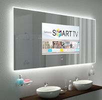 Spiegel mit Fernseher, Uhr, Licht und Schminkspiegel
