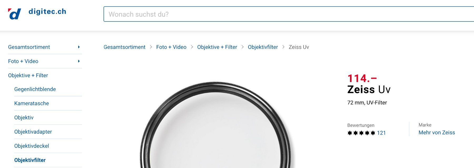 Filter: ZEISS T* UV FILTER 72mm Schutzfilter 72 – Gebraucht aus Emmen von chromaton 1