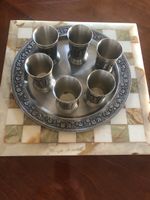 6 Zinnbecher mit Tablett, Vintage